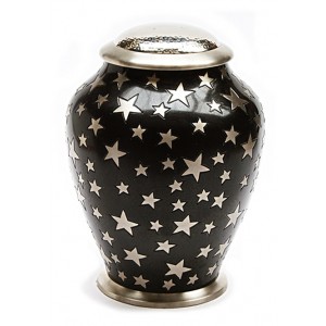 Simplicity Brass Cremation Ashes Urn (Black with Silver Stars) 
